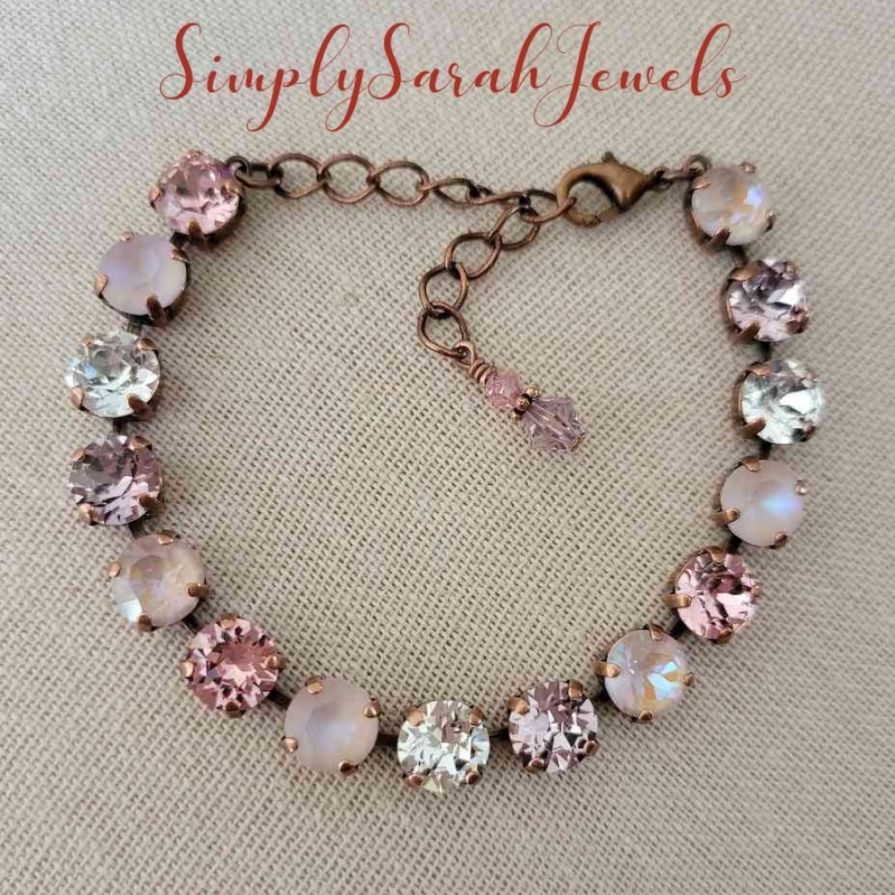 Austrian Crystal Tennis Bracelet in Antique Copper